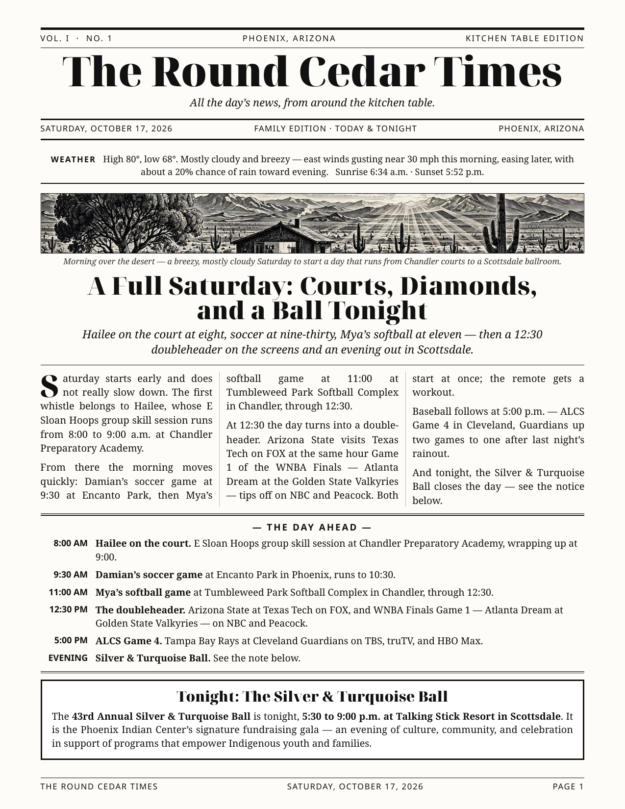 Round Cedar Times, October 17, 2026 — page 1