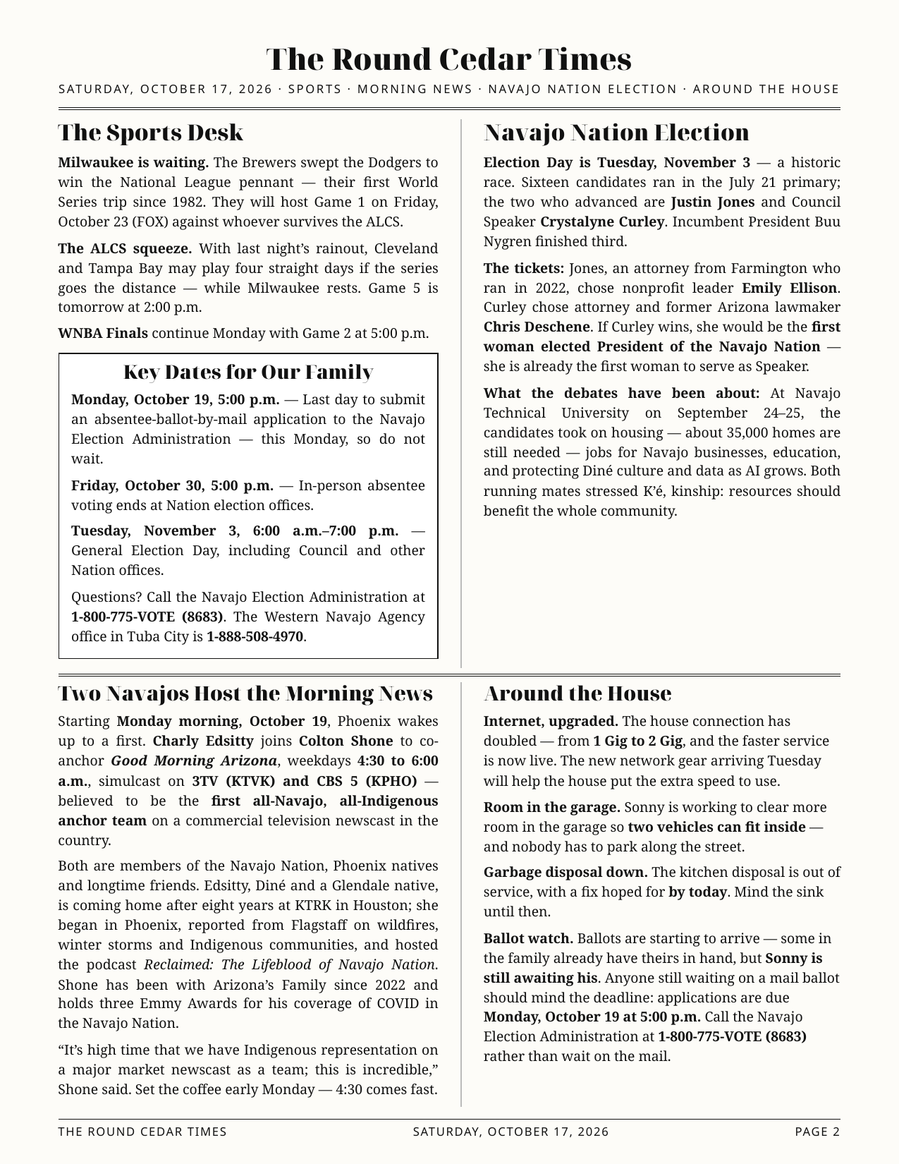 Round Cedar Times, October 17, 2026 — page 2